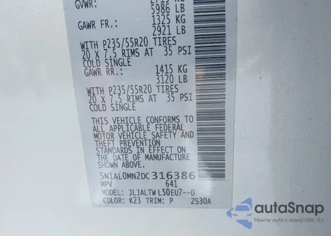 2013 Infiniti Jx35 z USA, uszkodzony, nr VIN 5N1AL0MN2DC316386